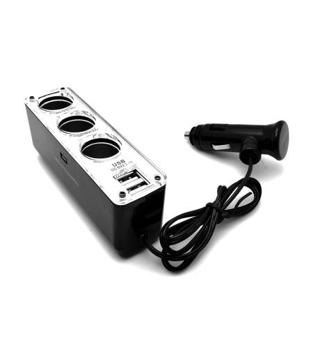 In-car Cigarette Lighter Splitter with 3x CL + 2x USB Outputs