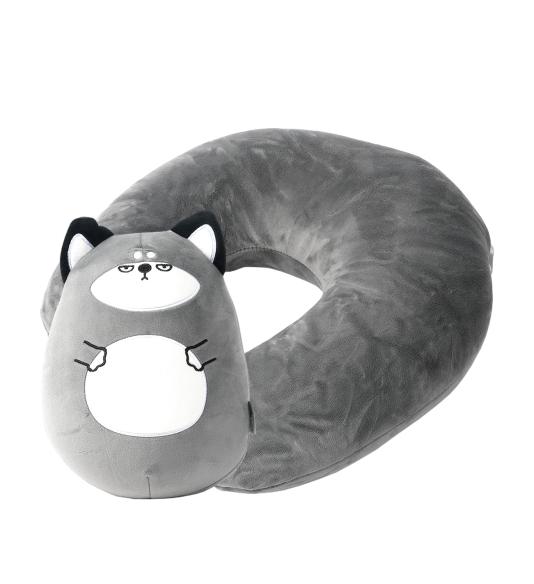 NUVO Travel Pillow and Plushie Cat 2-in-1 grey