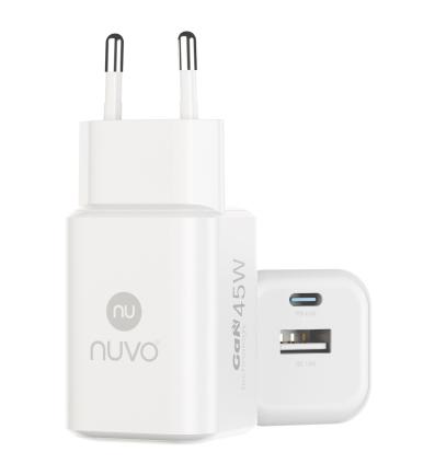 NUVO 45 W GaN Charging Adapter with USB-A and USB-C ports