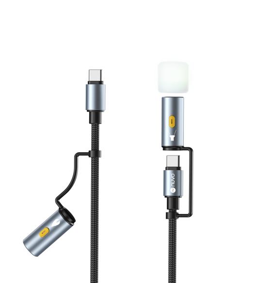 NUVO 4-in-1 USB-C cable with torch and fire starter adapters