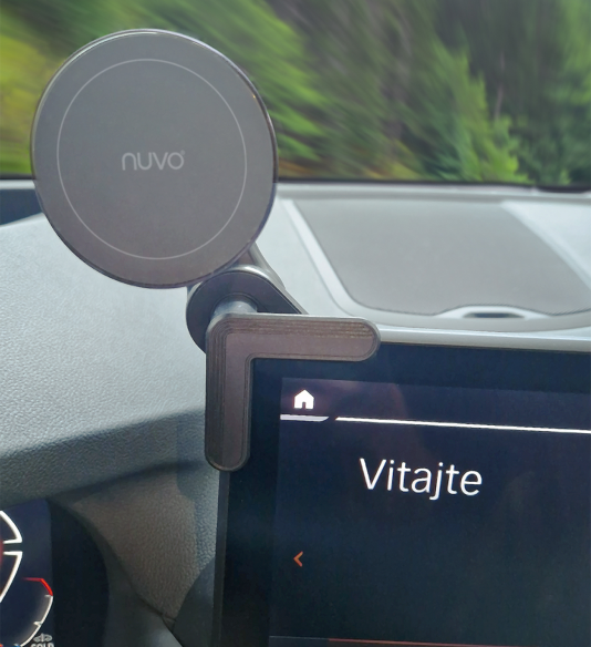 NUVO MagSafe Phone Holder with Mount to Corner of an Infotainment