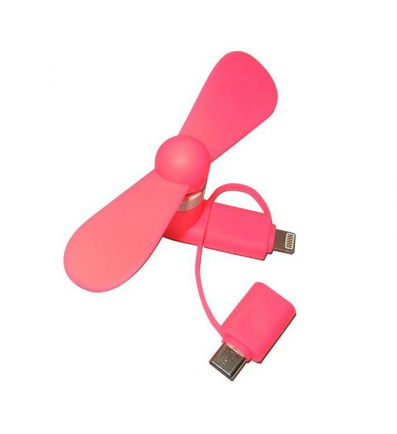 Ventilátor 3v1, USB C, Micro USB, lightning, ružový