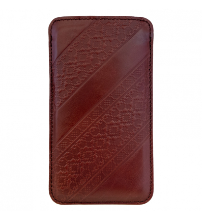 Leather Pouch Case with Pull Tab Slovak folk motif Myjava size L