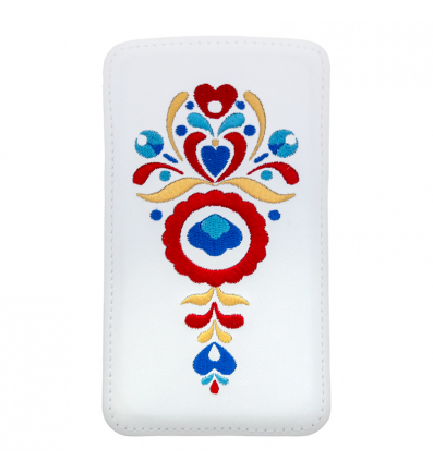 Leather Pouch Case with Pull Tab Slovak folk motif Ždiar size L