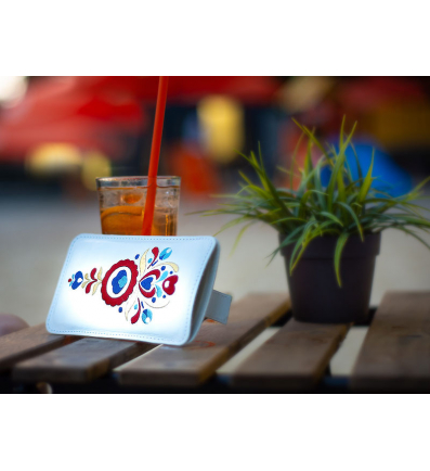 Leather Pouch Case with Pull Tab Slovak folk motif Ždiar size L 2