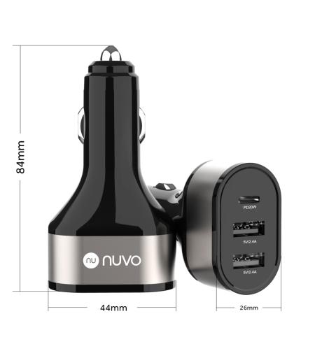 NUVO 44 W autonabíjačka s výstupmi 2x USB a 1x USB-C čierna