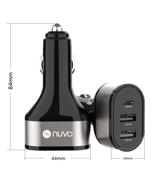 NUVO 44 W autonabíjačka s výstupmi 2x USB a 1x USB-C čierna